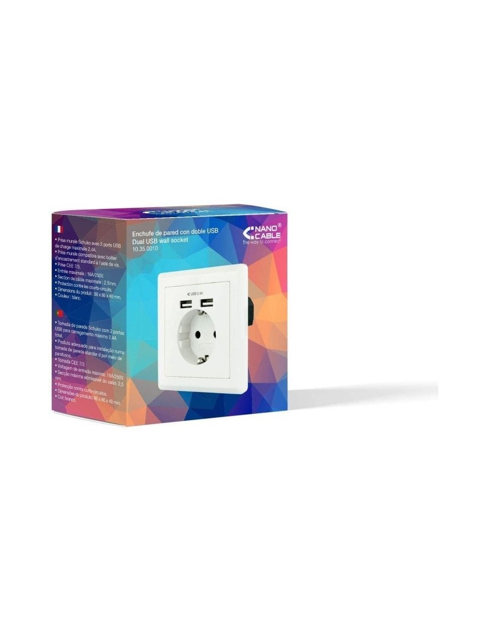 Roseta de Pared Nanocable 10.35.0010/ 1 Schuko/ 2 USB
