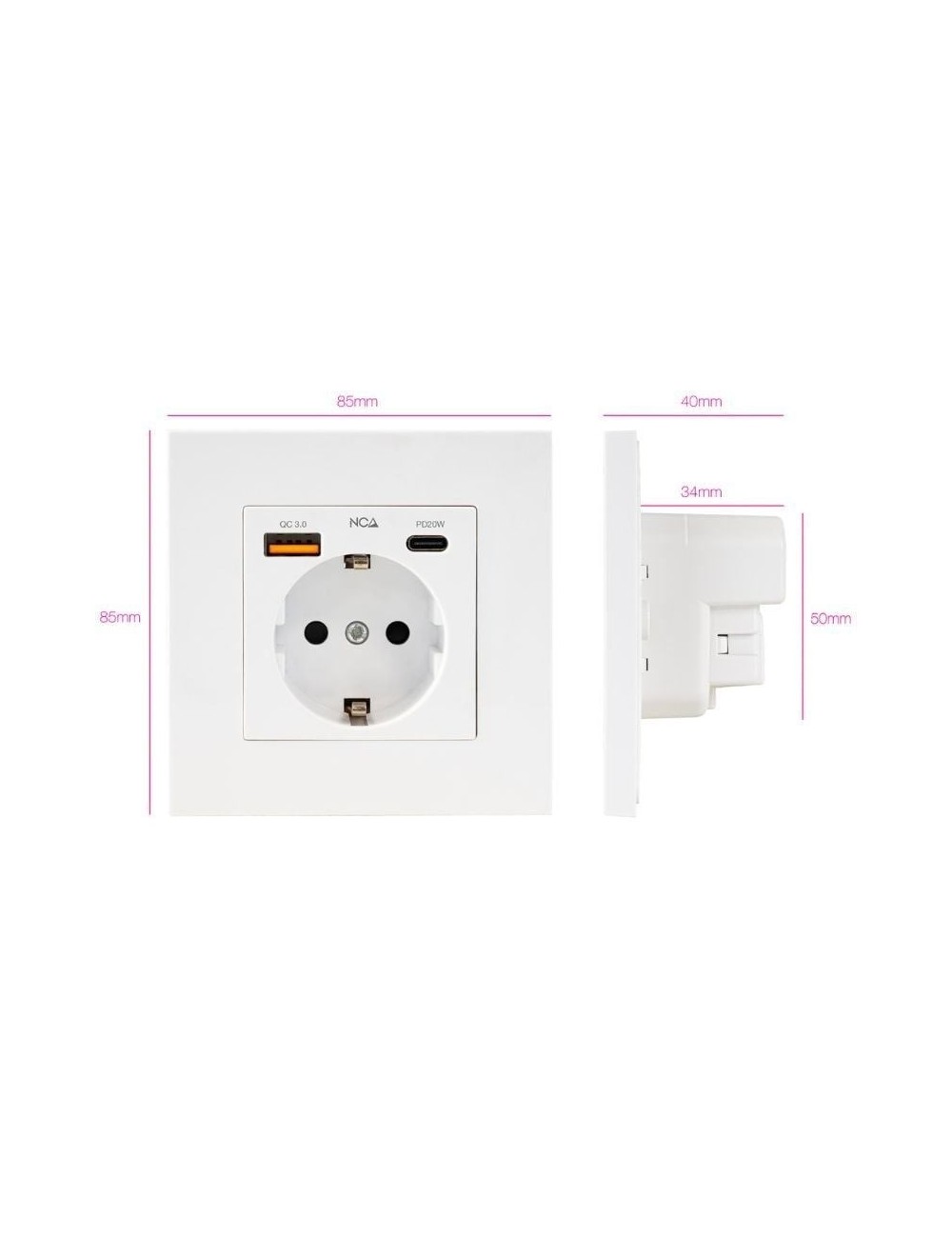Roseta de Pared Nanocable 10 35 0011/ 1 Schuko/ 1 USB Tipo-C/ 1 USB