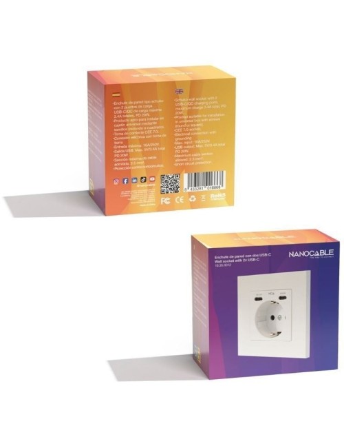 Roseta de Pared Nanocable 10 35 0012/ 1 Schuko/ 2 USB