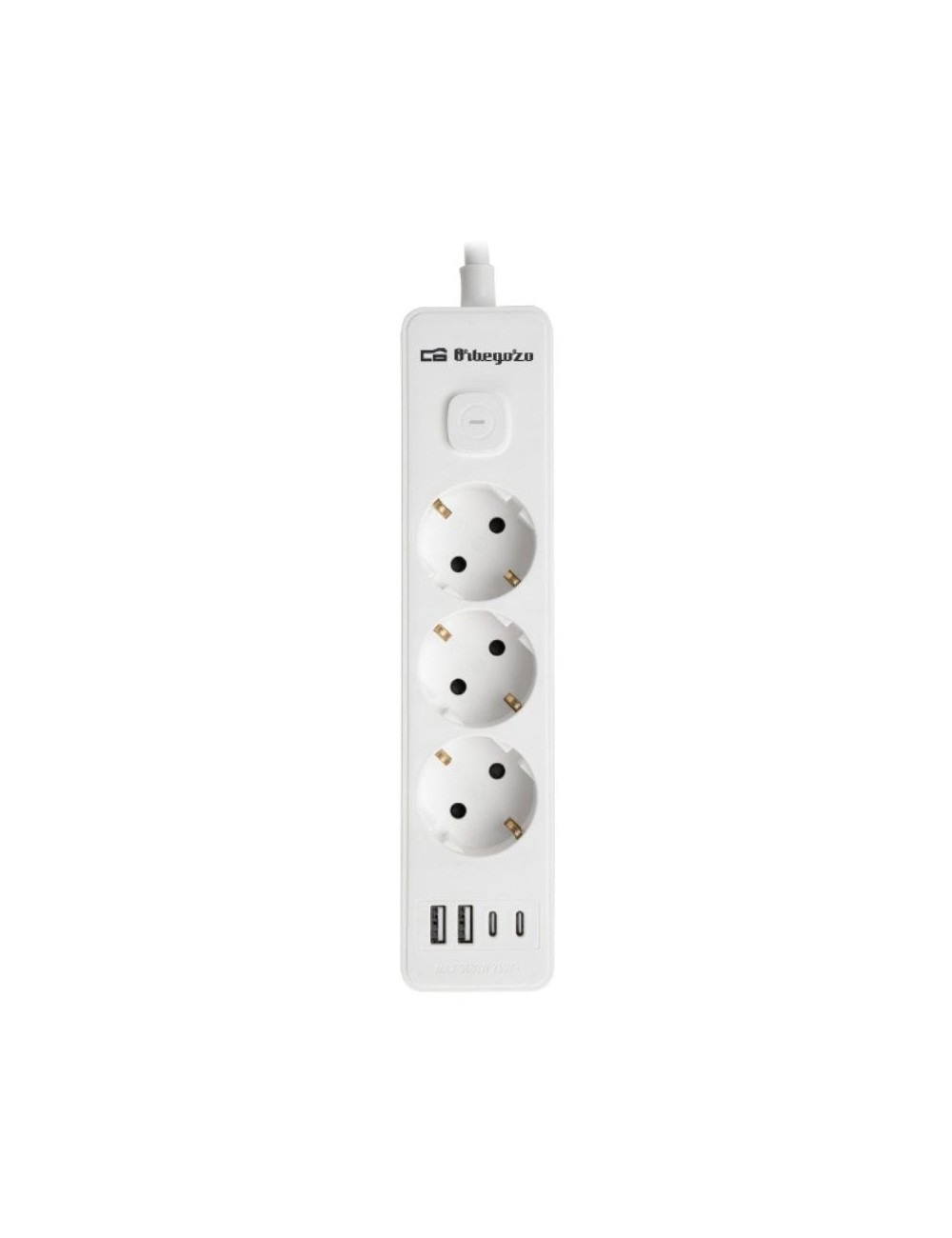 Regleta con Interruptor Orbegozo EN 3100/ 3 Tomas de Corriente/ 2 USB/ 2 USB Tipo-C/ Cable 1.4m/ Blanca