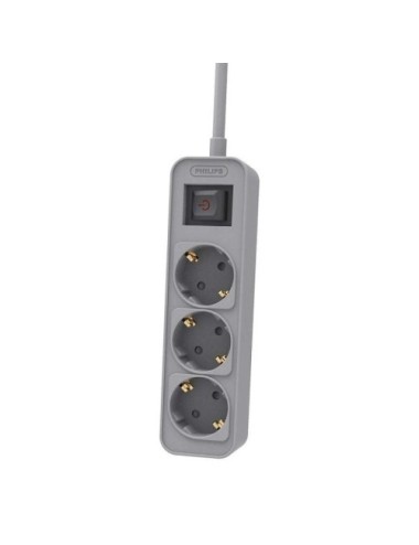 Regleta con Interruptor Philips CHP2134G/ 3 Tomas de corriente/ Cable 1.5m/ Gris