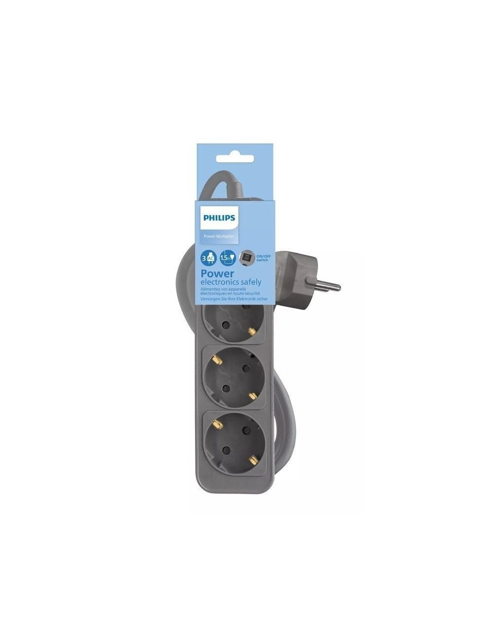 Regleta con Interruptor Philips CHP2134G/ 3 Tomas de corriente/ Cable 1.5m/ Gris