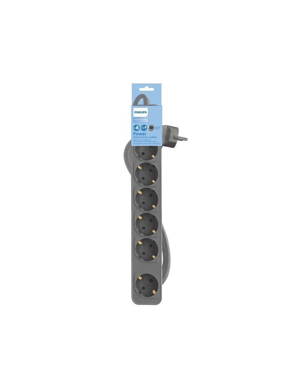 Regleta con Interruptor Philips CHP2164G/10/ 6 Tomas de corriente/ Cable 1.5m/ Gris