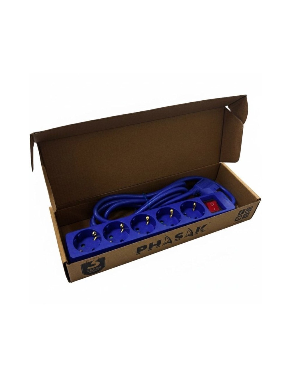 Regleta con Interruptor Phasak BN 0825/ 5 Tomas de Corriente/ Cable 1.8m/ Azul