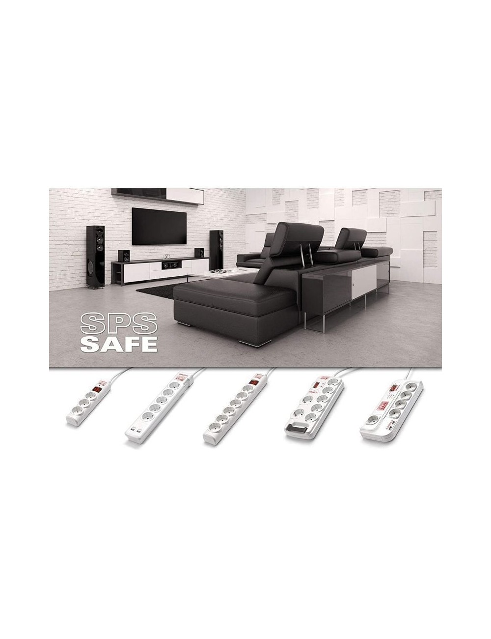 Regleta con interruptor Salicru SPS SAFE 3/ 3 Tomas de corriente/ Cable 1.5m/ Blanca