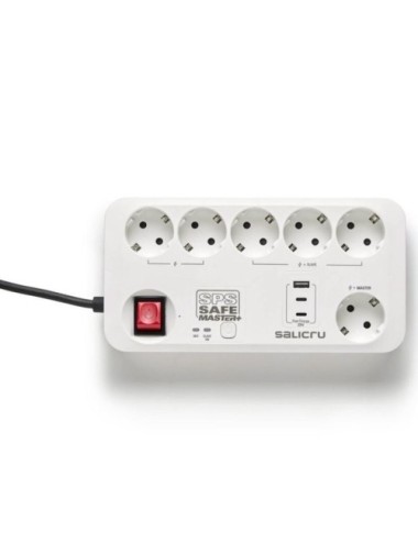 Regleta con interruptor Salicru SAFE MASTER+/ 5 Tomas de corriente/ 1 Master/ 2 USB Tipo-C/ 1 USB/ Cable 1.4m/ Blanca