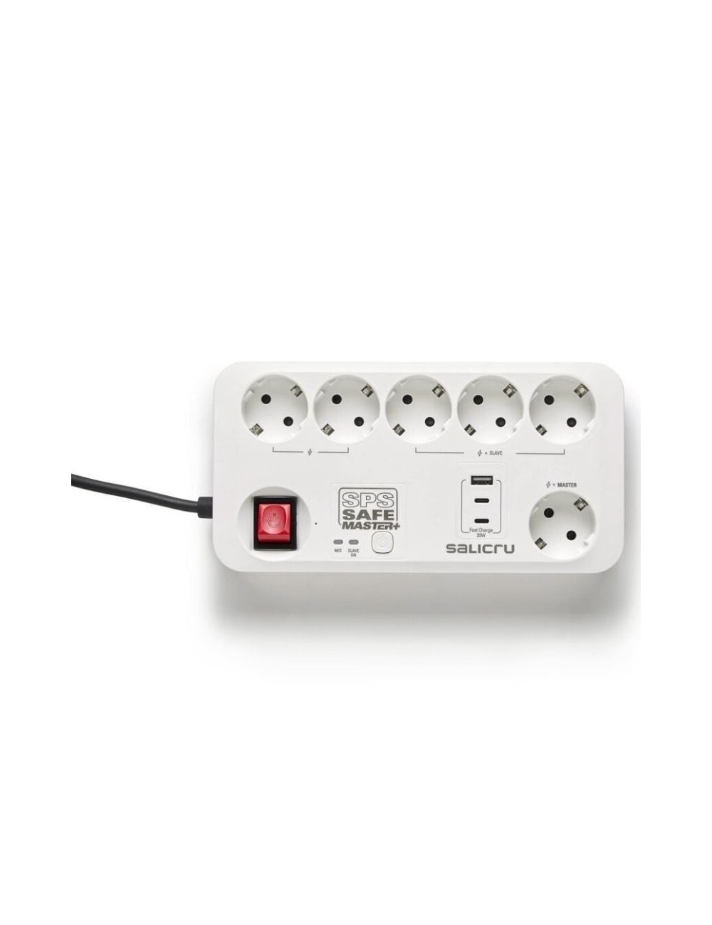 Regleta con interruptor Salicru SAFE MASTER+/ 5 Tomas de corriente/ 1 Master/ 2 USB Tipo-C/ 1 USB/ Cable 1.4m/ Blanca