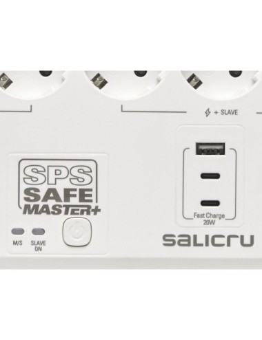 Regleta con interruptor Salicru SAFE MASTER+/ 5 Tomas de corriente/ 1 Master/ 2 USB Tipo-C/ 1 USB/ Cable 1.4m/ Blanca