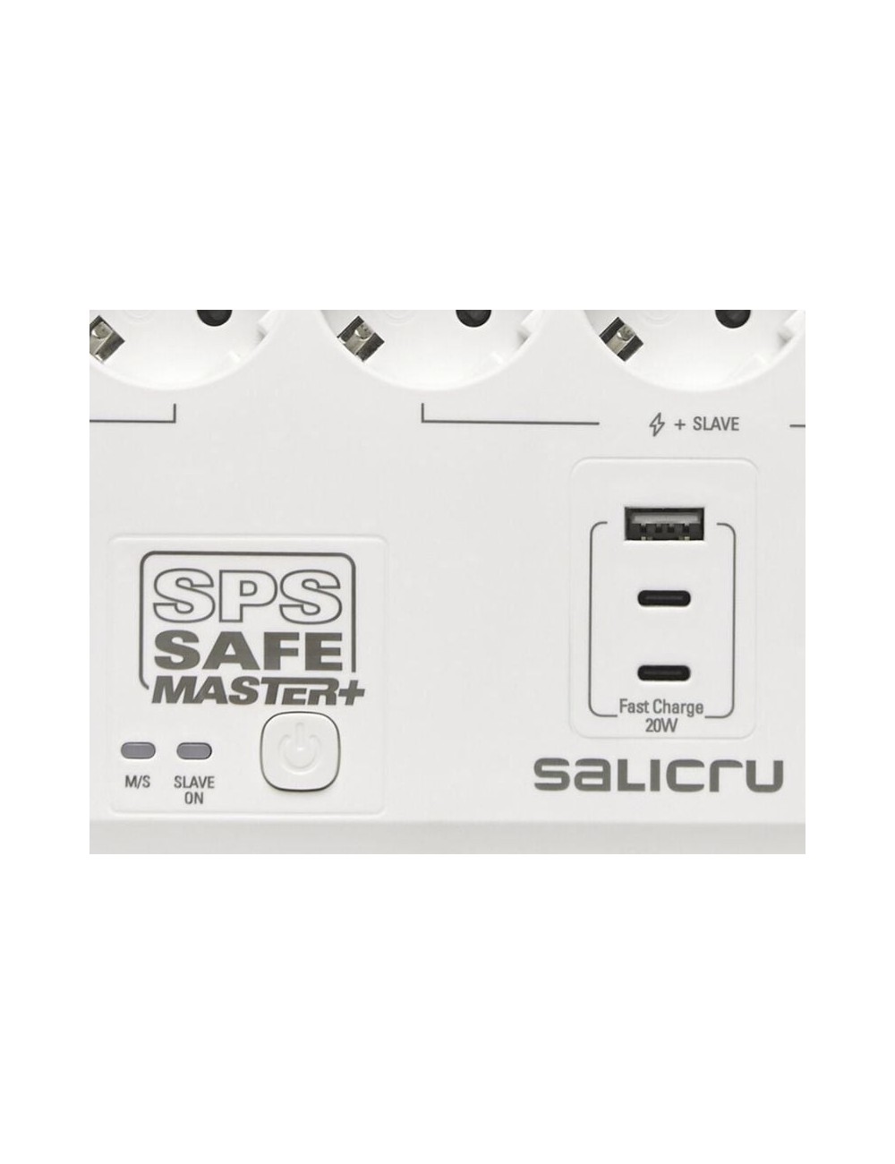 Regleta con interruptor Salicru SAFE MASTER+/ 5 Tomas de corriente/ 1 Master/ 2 USB Tipo-C/ 1 USB/ Cable 1.4m/ Blanca