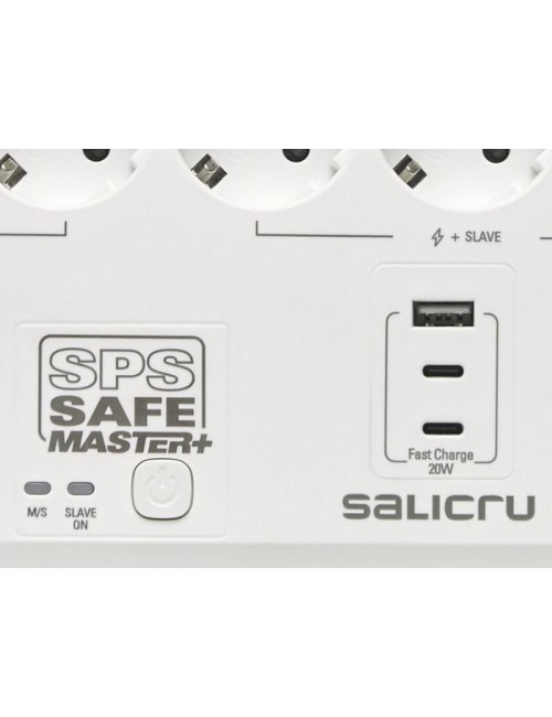 Regleta con interruptor Salicru SAFE MASTER+/ 5 Tomas de corriente/ 1 Master/ 2 USB Tipo-C/ 1 USB/ Cable 1.4m/ Blanca