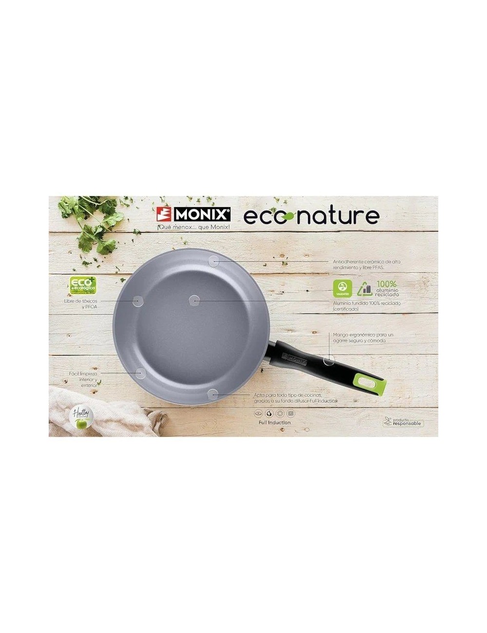 Sartén Monix Eco Nature M261222/ Ø22cm/ Aluminio forjado/ Apta para Inducción