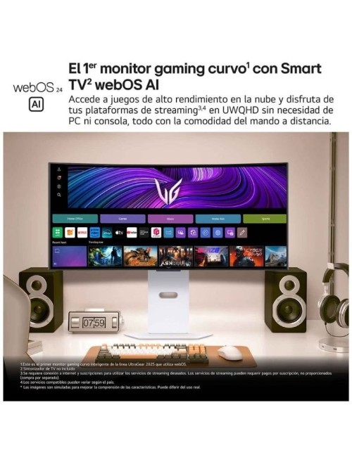 Smart Monitor Gaming Ultrapanorámico Curvo LG UltraGear 34GX90SA-W 34'/ WQHD/ Multimedia/ 0.03ms/ 240Hz/ OLED/ Regulable en altu