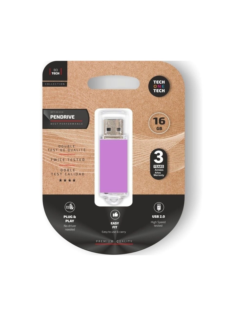 Pendrive 16GB Tech One Tech Basic USB 2.0/ Púrpura Claro