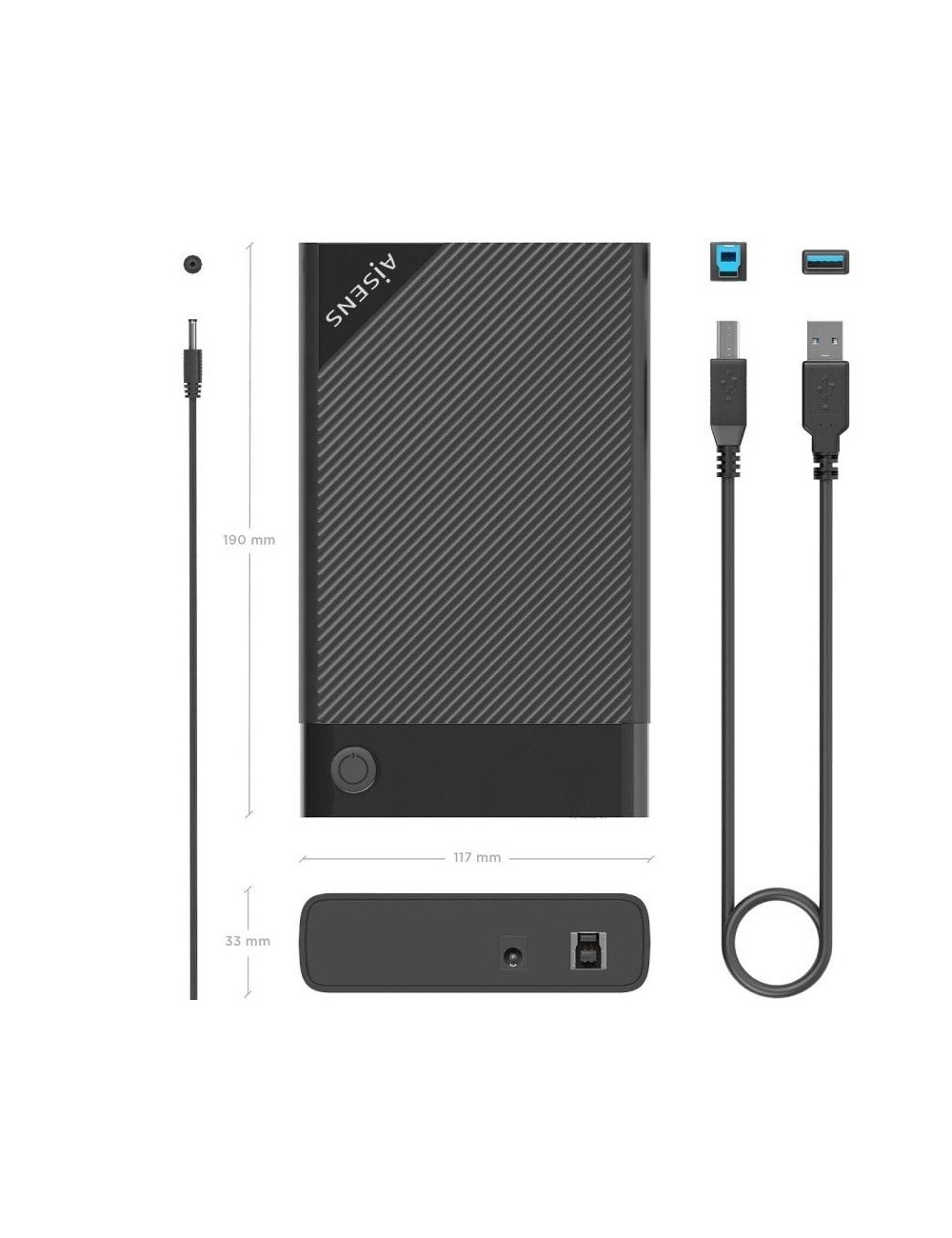 Caja Externa para Disco Duro de 3.5' Aisens ASE-3529B/ USB 3.1/ Sin tornillos