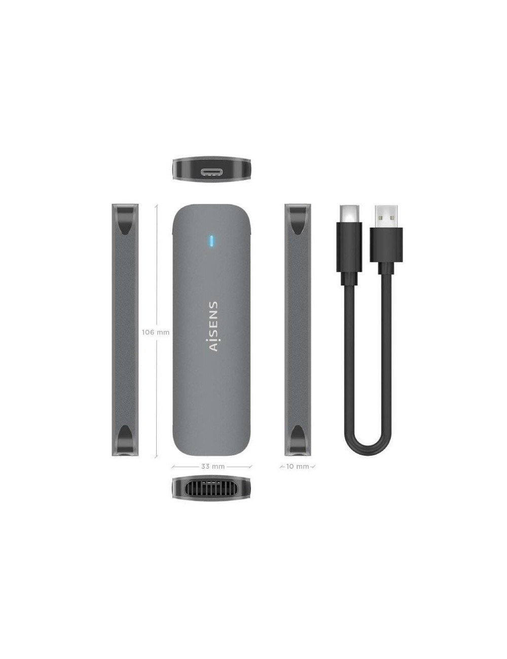 Caja Externa para Disco SSD M.2 SATA Aisens ASM2-006GRY/ USB 3.1/ Sin tornillos