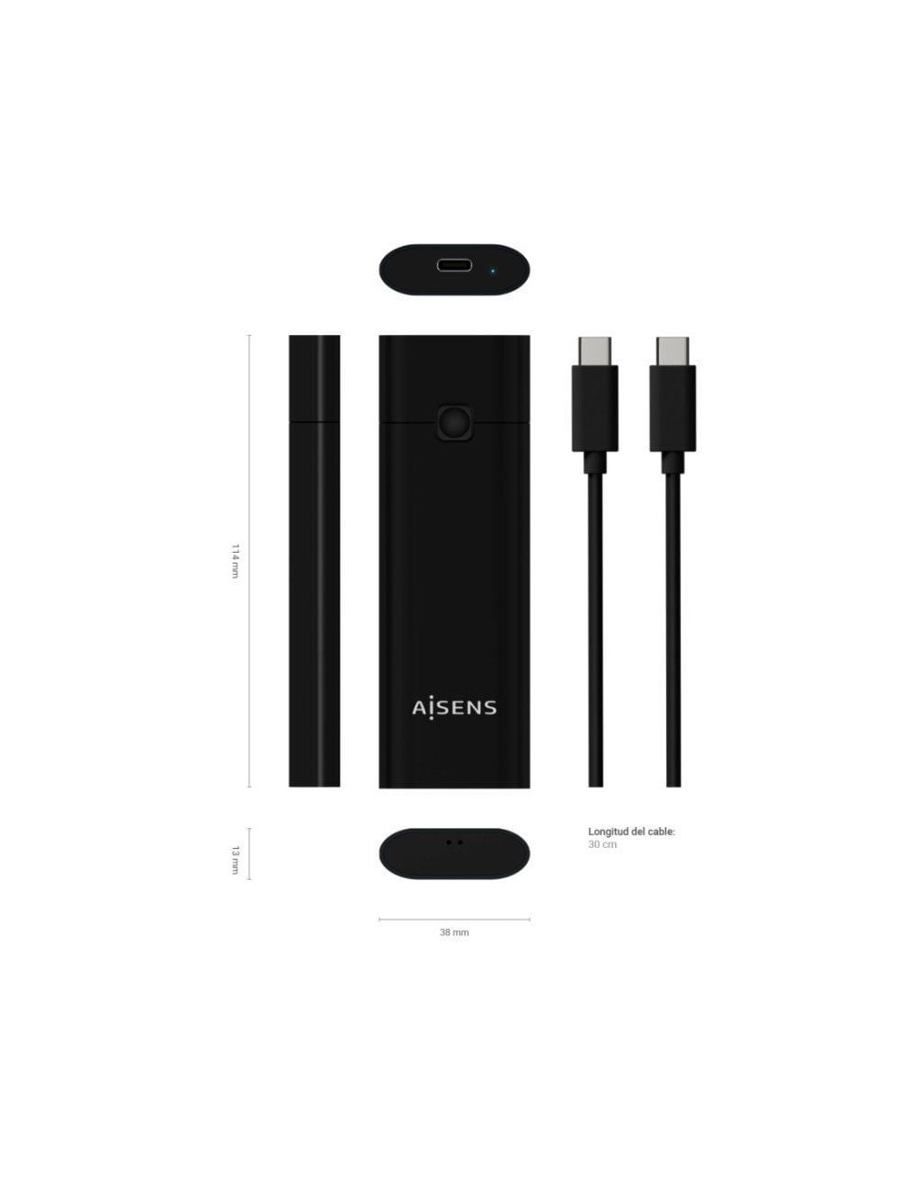 Caja Externa para Disco SSD M.2 NVMe Aisens ASM2-020B/ USB 3.2 Gen2/ Sin Tornillos
