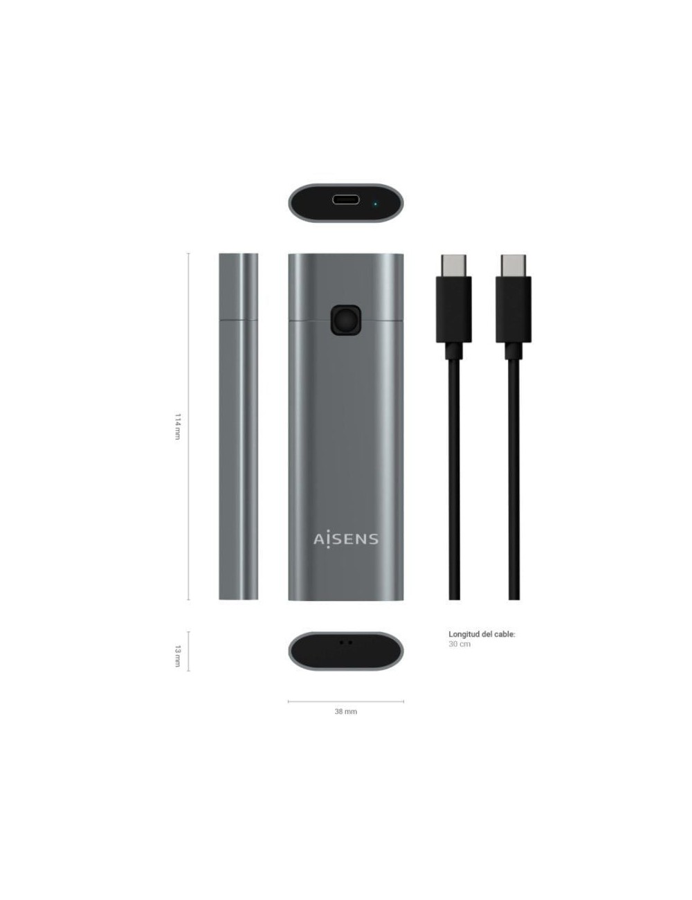 Caja Externa para Disco SSD M.2 NVMe Aisens ASM2-021GR/ USB 3.1 Gen2/ Sin Tornillos