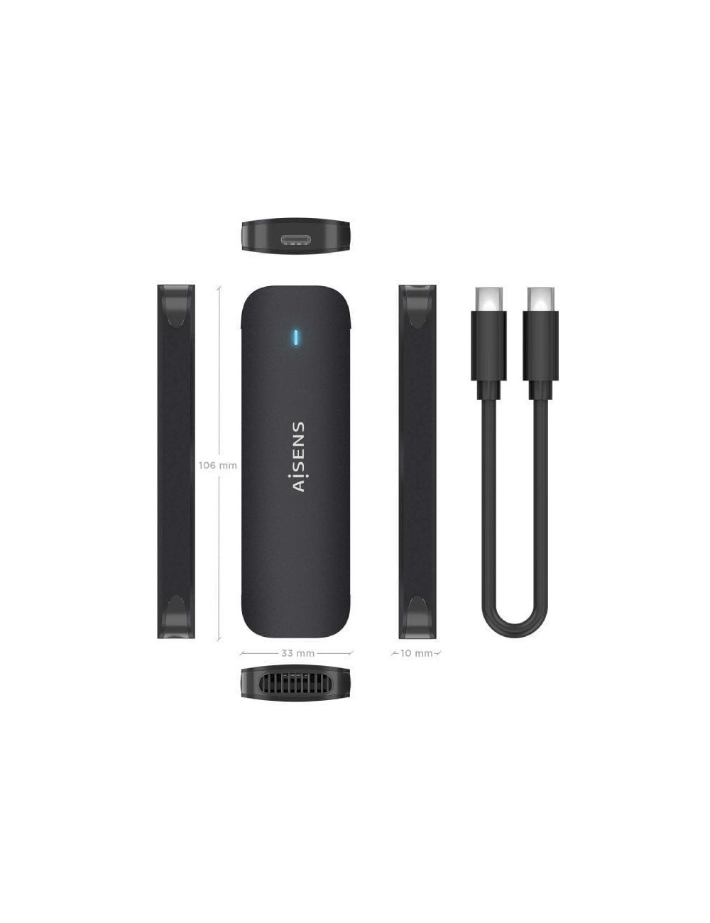Caja Externa para Disco SSD M.2 NVMe Aisens ASM2-024B/ USB 3.2/ Sin tornillos