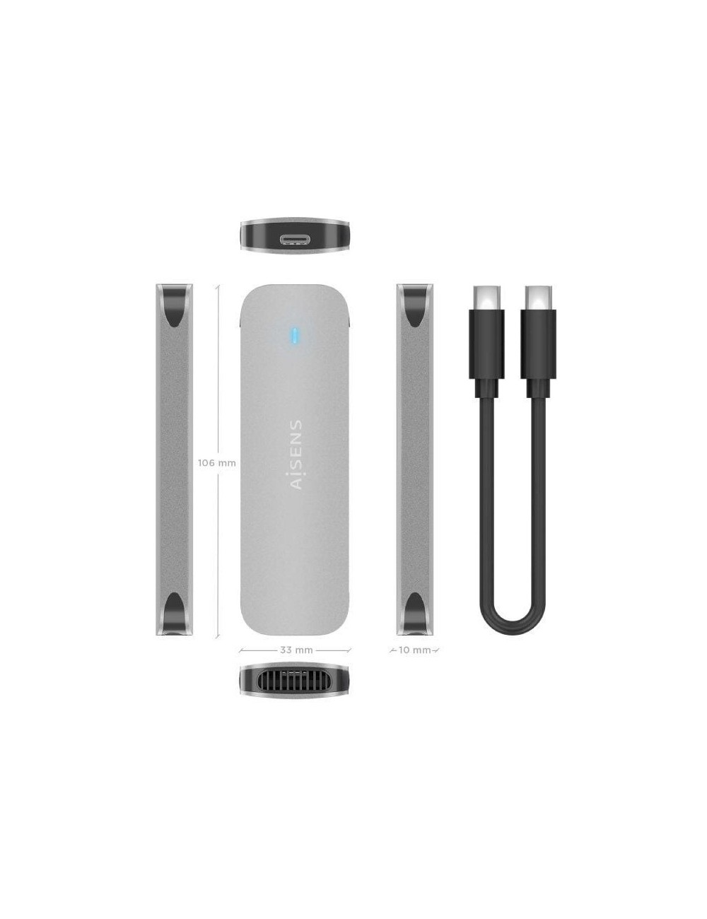 Caja Externa para Disco SSD M.2 NVMe Aisens ASM2-025SL/ USB 3.2/ Sin tornillos