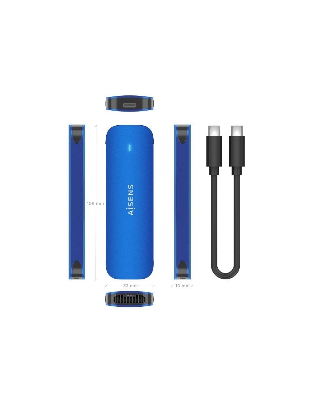 Caja Externa para Disco SSD M.2 NVMe Aisens ASM2-026BLU/ USB 3.2/ Sin tornillos
