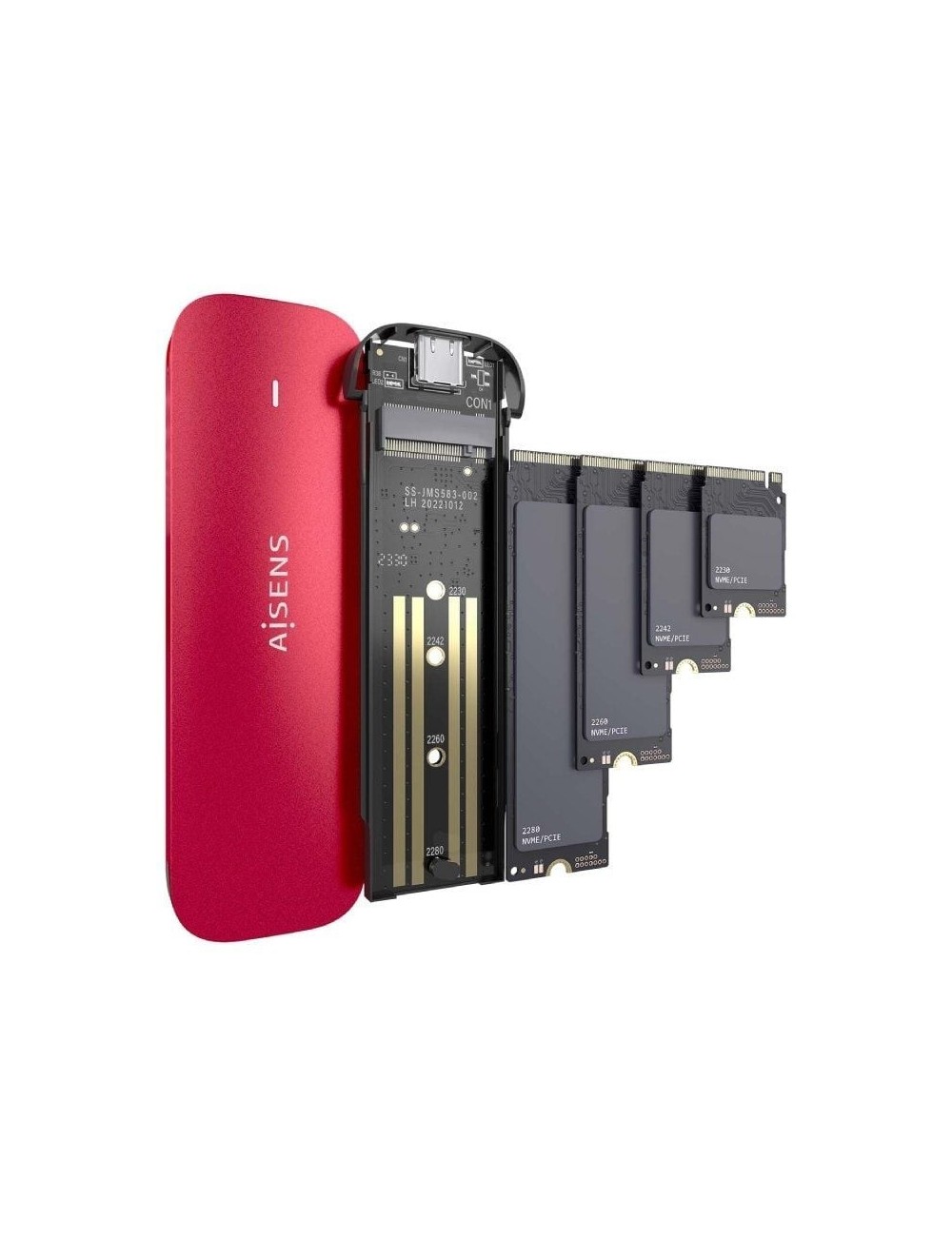 Caja Externa para Disco SSD M.2 NVMe Aisens ASM2-027RED/ USB 3.2/ Sin tornillos