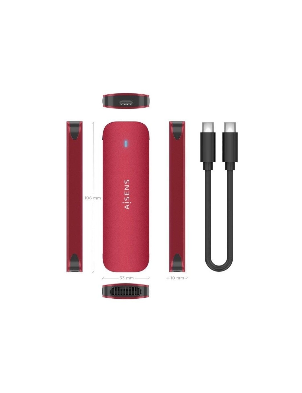 Caja Externa para Disco SSD M.2 NVMe Aisens ASM2-027RED/ USB 3.2/ Sin tornillos