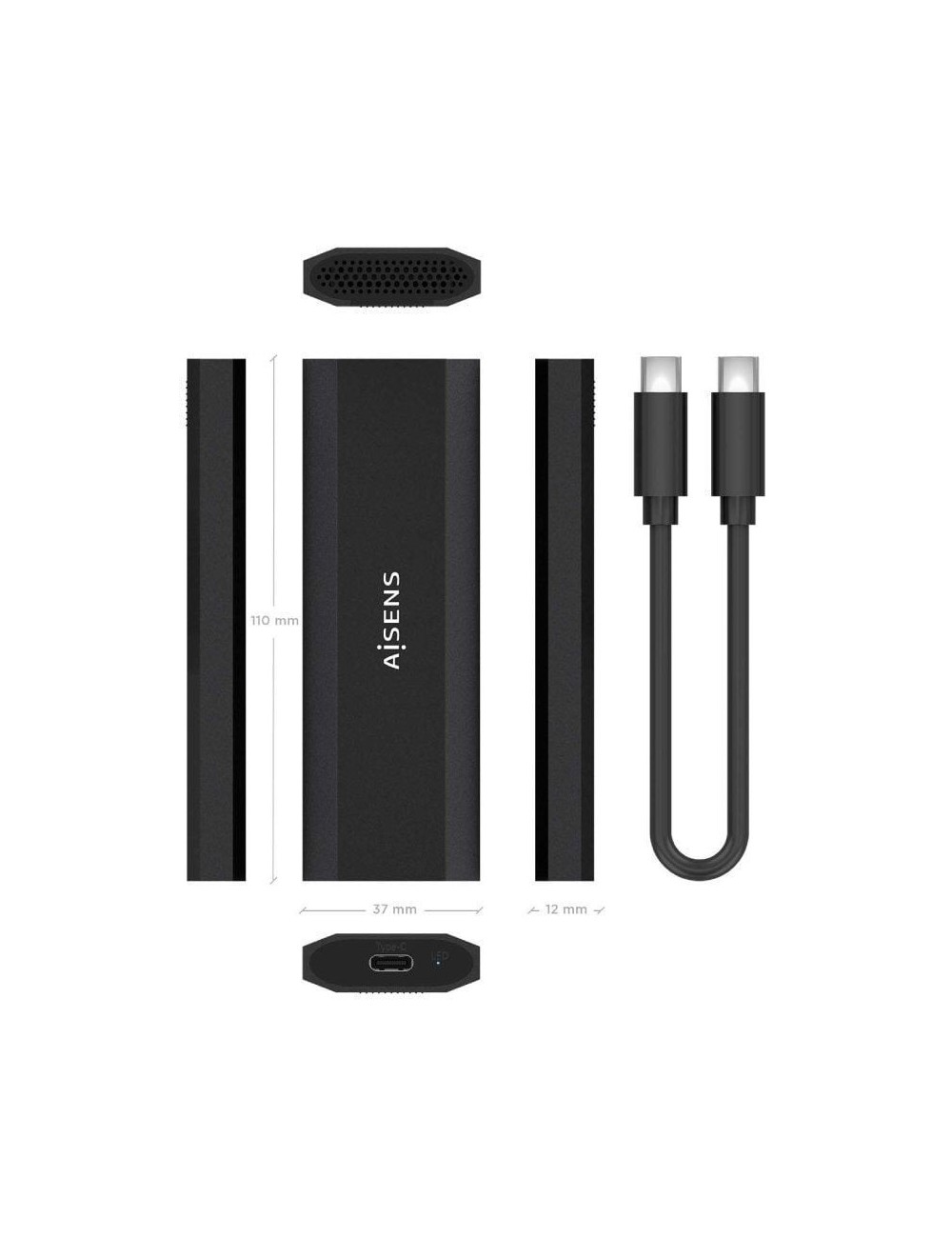 Caja Externa para Disco SSD M.2 NVMe Aisens ASM2-028B/ USB 3.2/ Sin tornillos