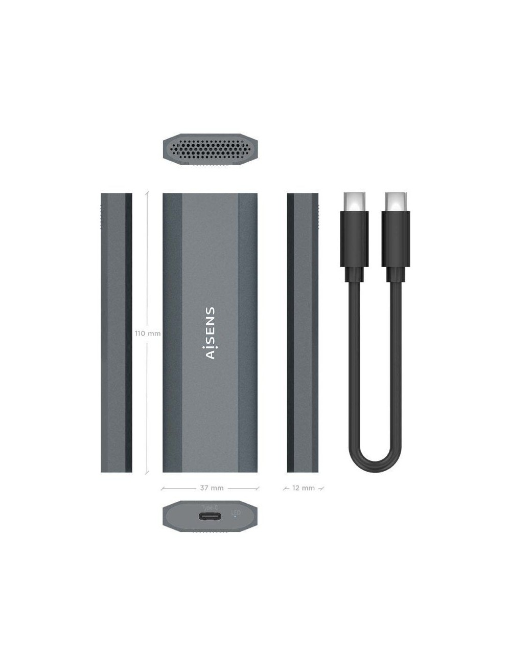 Caja Externa para Disco SSD M.2 NVMe Aisens ASM2-029GR/ USB 3.2/ Sin tornillos