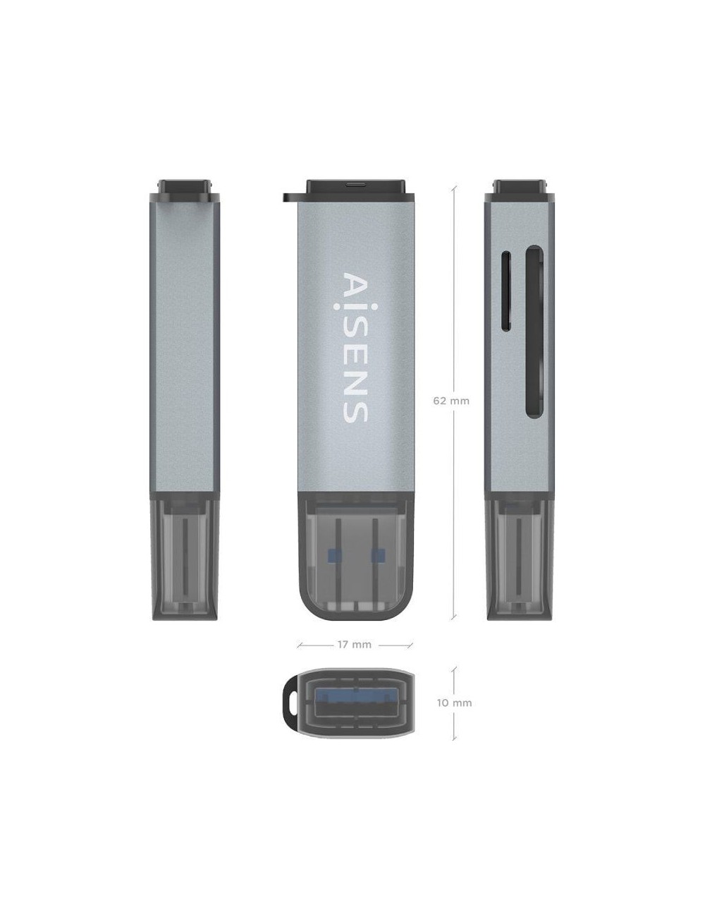 Lector de Tarjetas Externo Aisens ASCR-2A09-GR/ USB 3.1