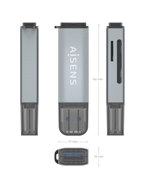 Lector de Tarjetas Externo Aisens ASCR-2A09-GR/ USB 3.1