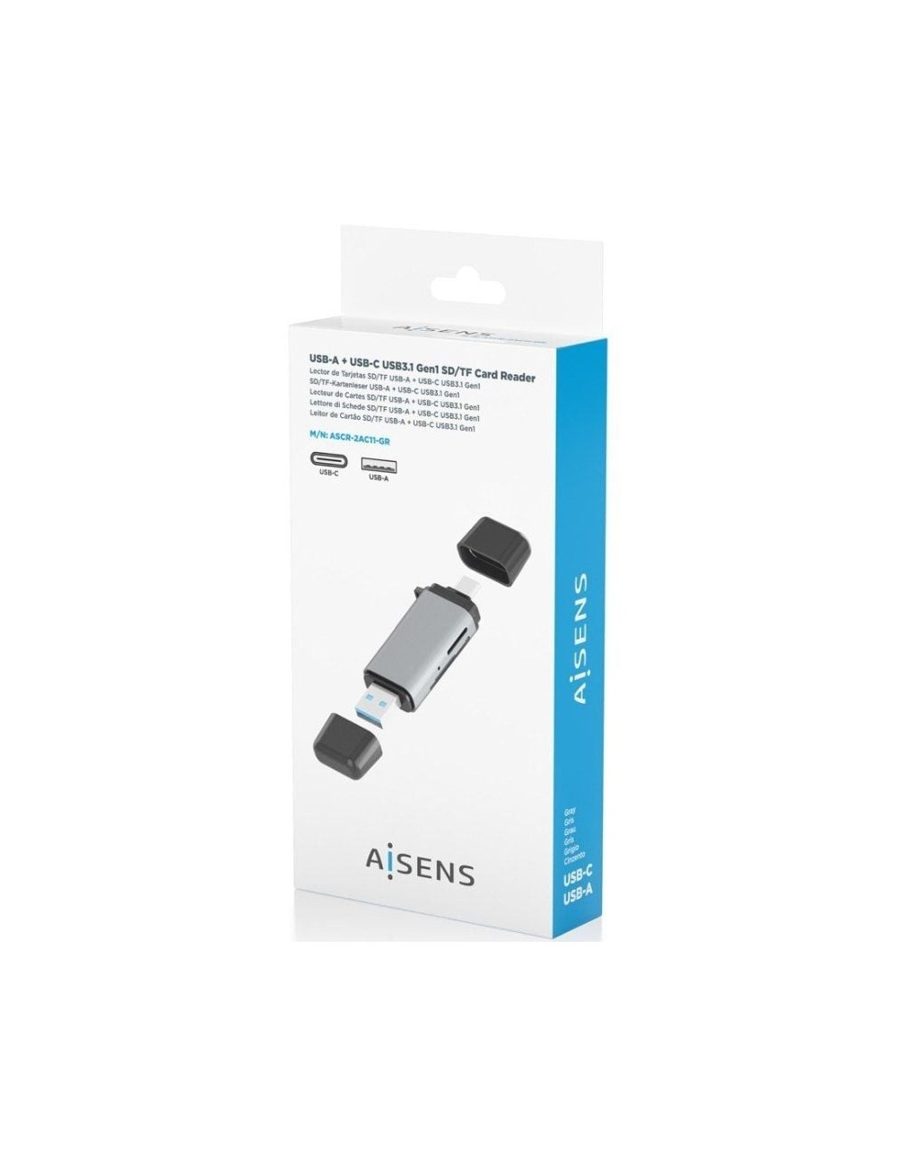 Lector de Tarjetas Externo Aisens ASCR-2AC11-GR/ USB 3.1