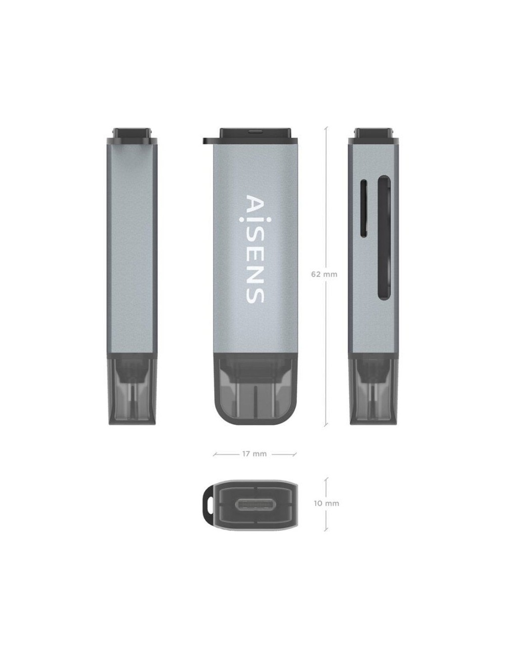 Lector de Tarjetas Externo Aisens ASCR-2C10-GR/ USB 3.1