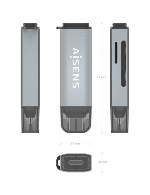 Lector de Tarjetas Externo Aisens ASCR-2C10-GR/ USB 3.1