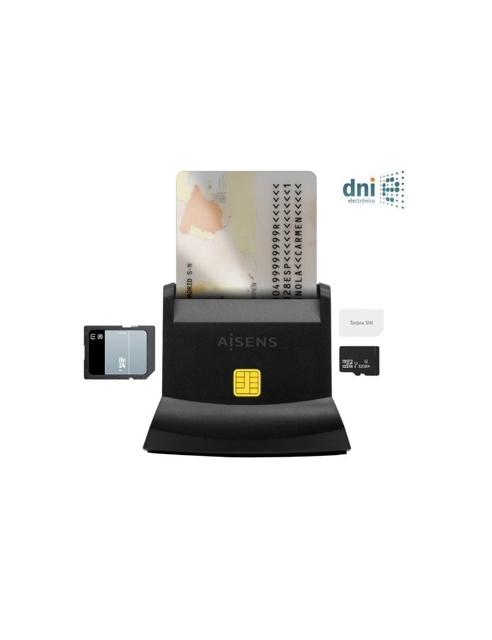 Lector de DNI y Tarjetas Aisens ASCR-SN04CSD-BK/ USB Tipo-C/ Negro