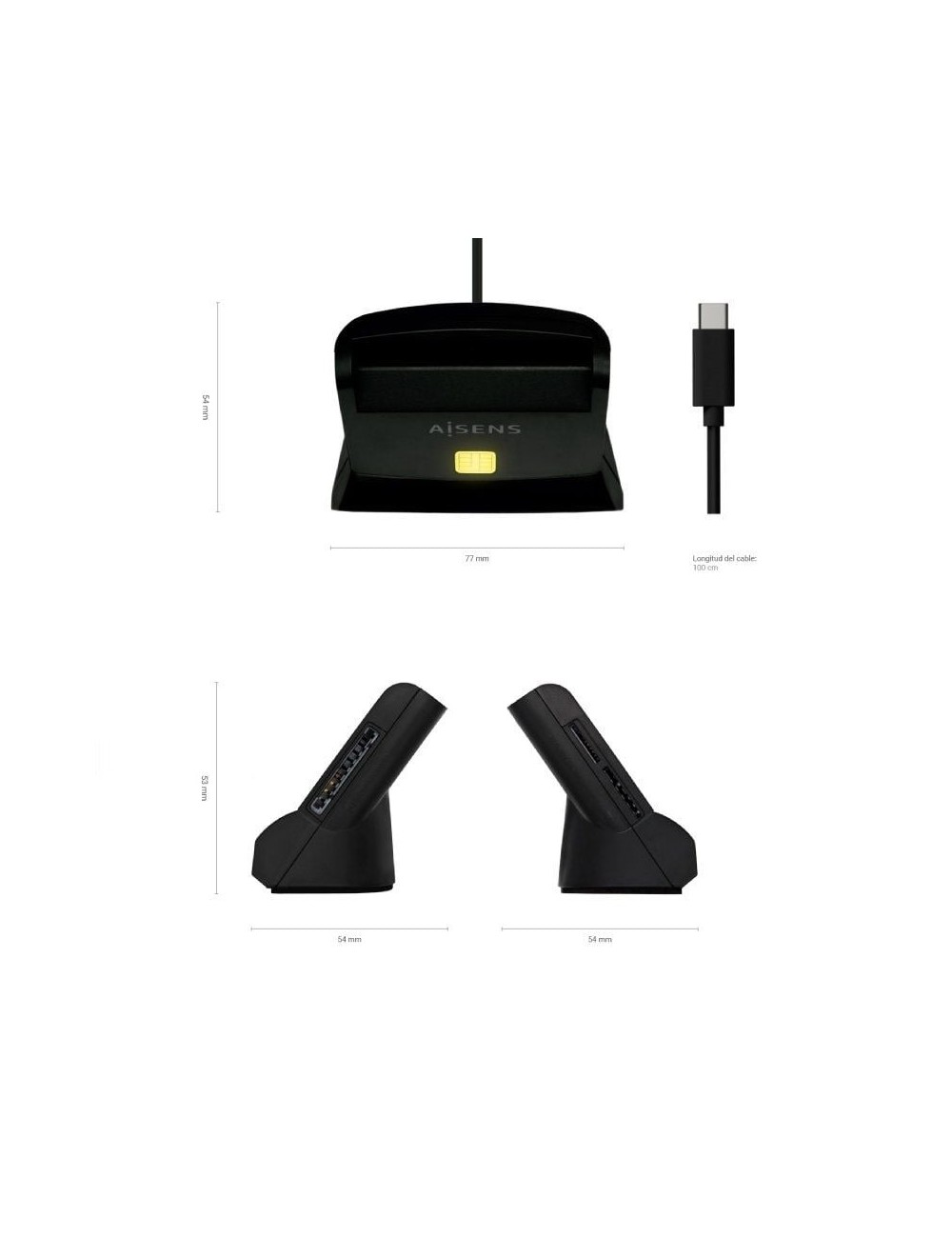 Lector de DNI y Tarjetas Aisens ASCR-SN04CSD-BK/ USB Tipo-C/ Negro