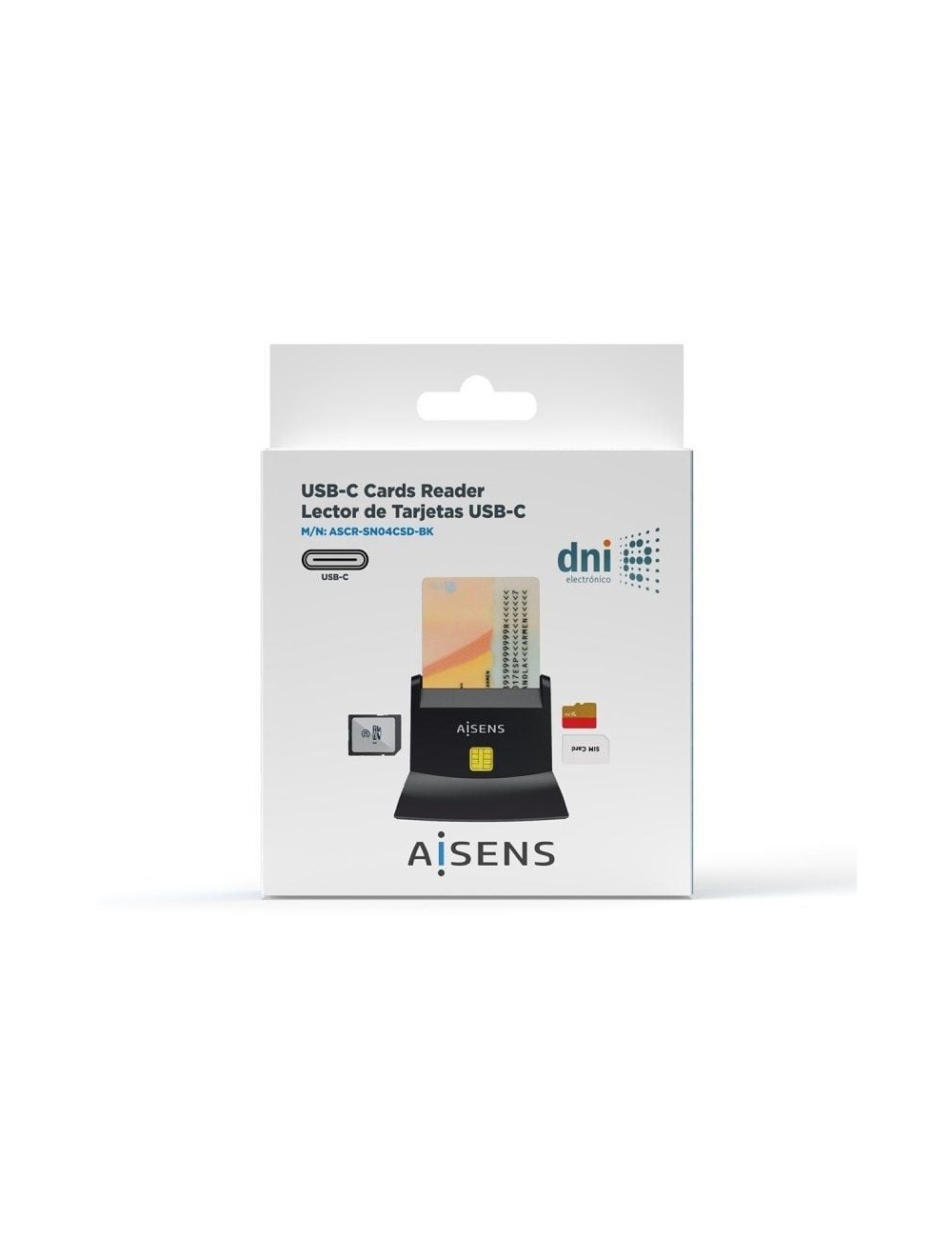 Lector de DNI y Tarjetas Aisens ASCR-SN04CSD-BK/ USB Tipo-C/ Negro