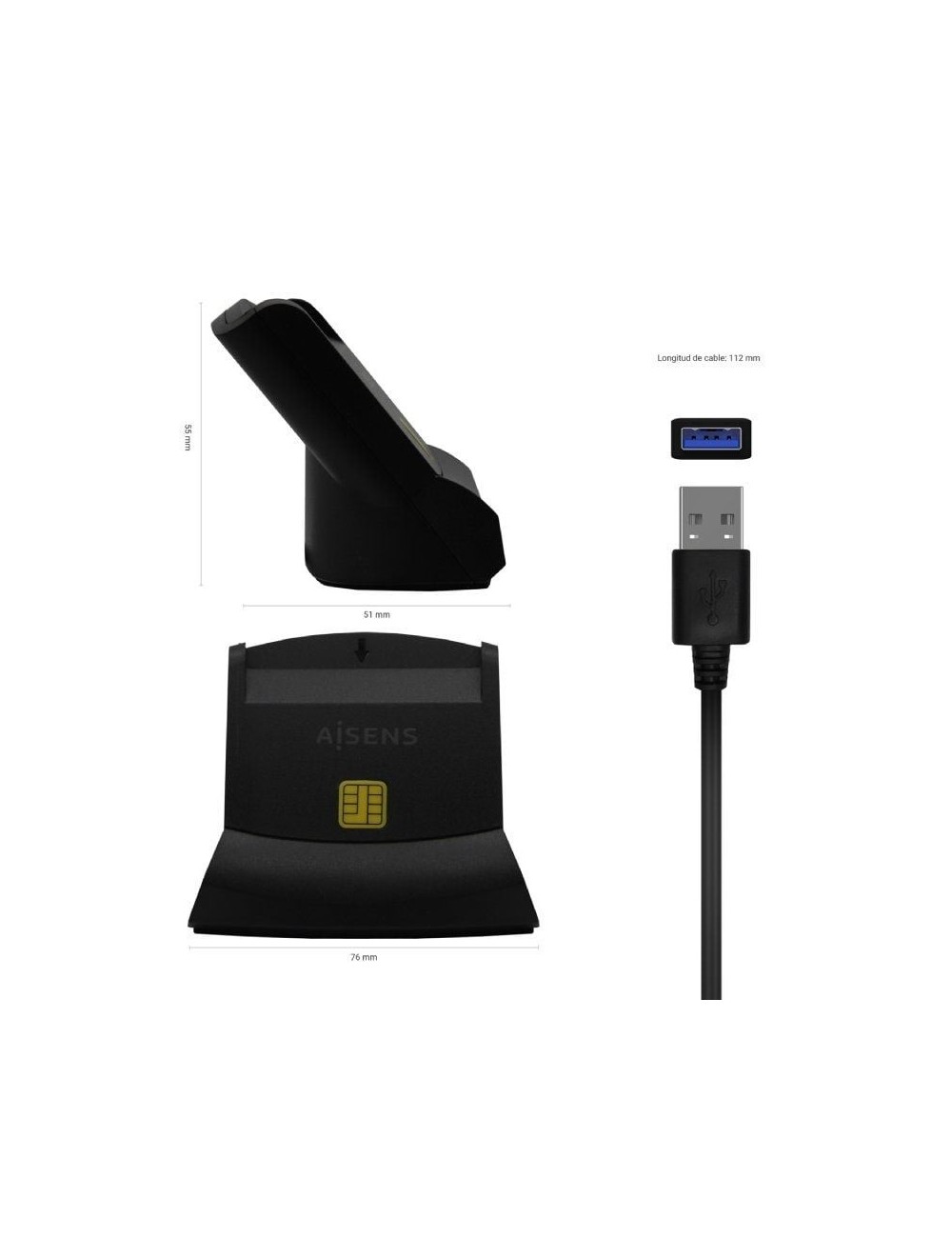 Lector de DNI y Tarjetas Aisens ASCR-SN05-BK/ USB 2.0/ Negro