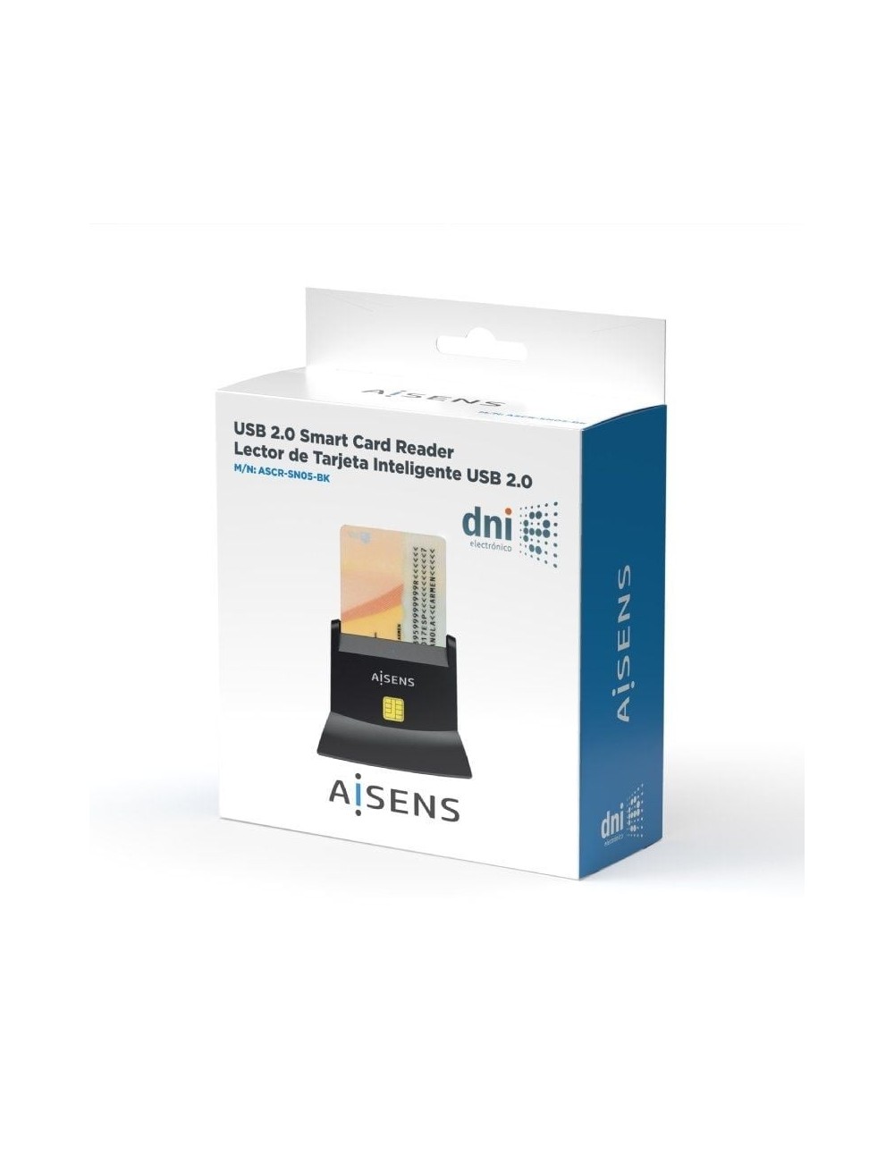 Lector de DNI y Tarjetas Aisens ASCR-SN05-BK/ USB 2.0/ Negro