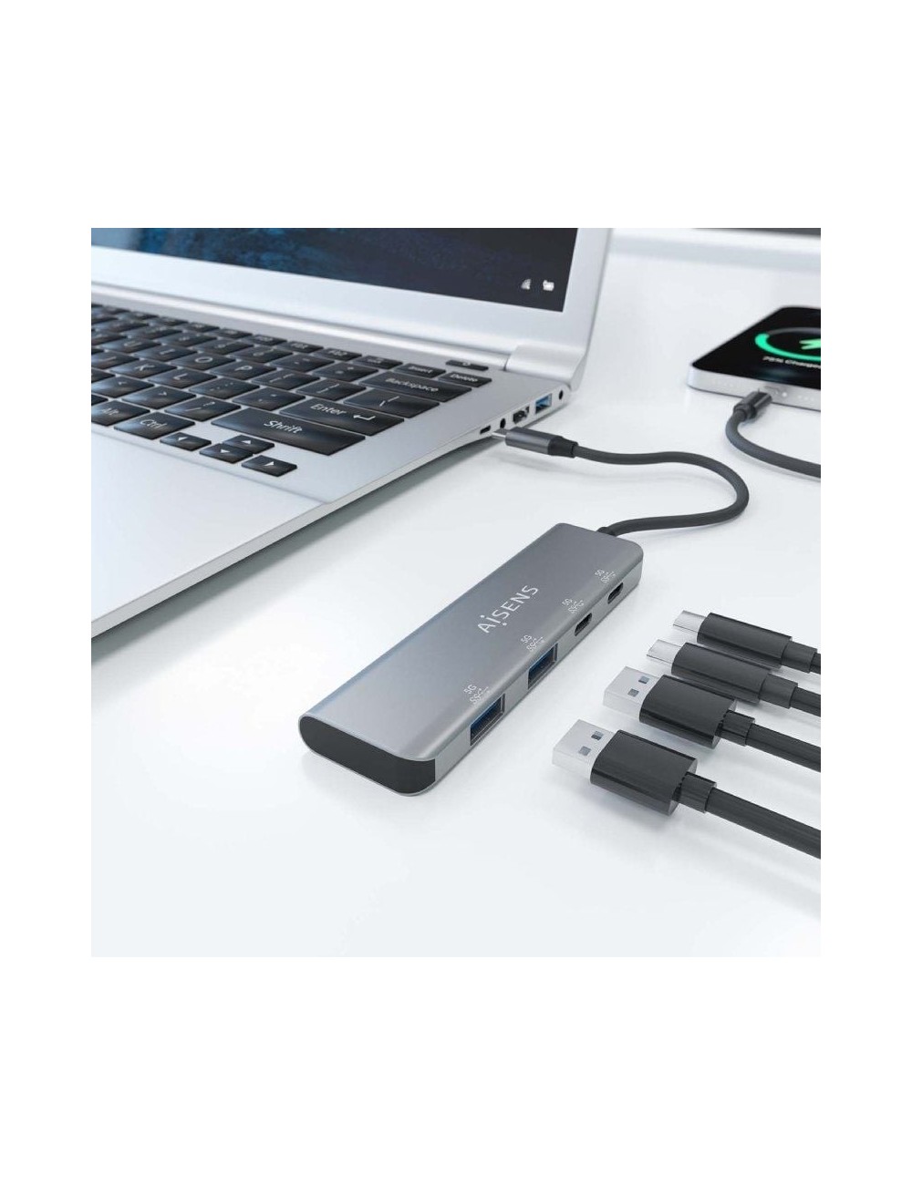 Hub USB Tipo-C Aisens A109-0763/ 2xUSB/ 2xUSB Tipo-C/ Gris