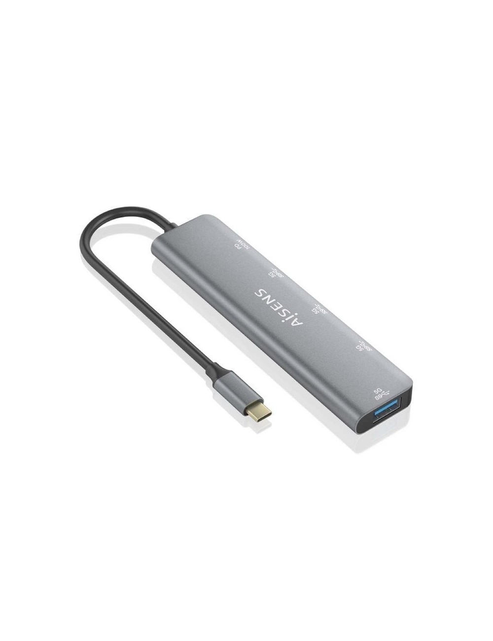 Hub USB Tipo-C Aisens A109-0857/ 3xUSB/ 1xUSB Tipo-C/ 1xUSB Tipo-C PD/ Gris