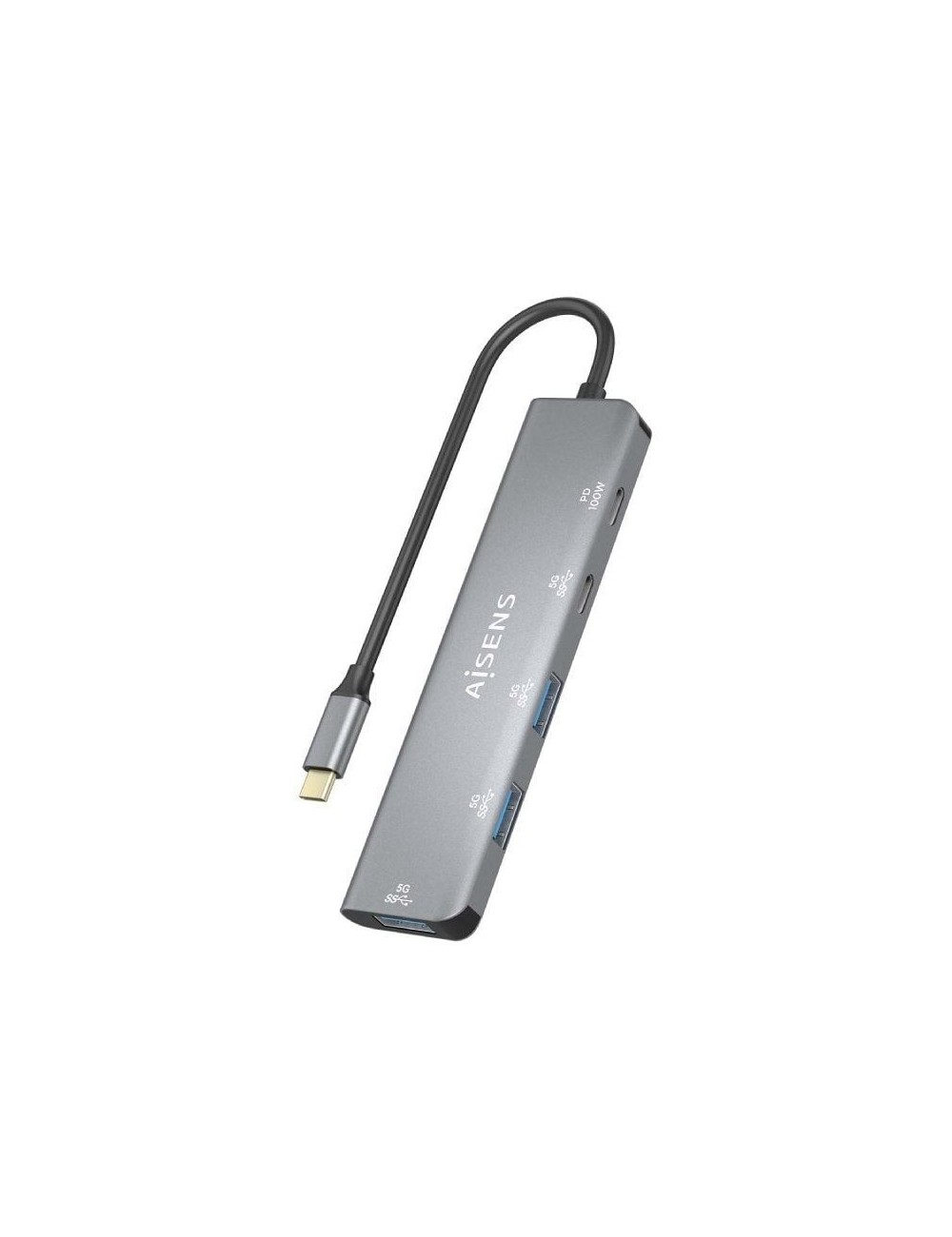 Hub USB Tipo-C Aisens A109-0857/ 3xUSB/ 1xUSB Tipo-C/ 1xUSB Tipo-C PD/ Gris
