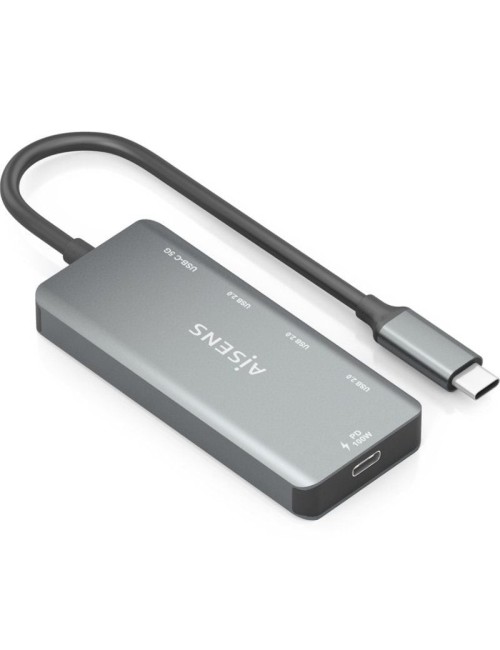 Hub USB Tipo-C Aisens A109-0945/ 3xUSB/ 1xUSB Tipo-C/ 1xUSB Tipo-C PD/ Gris