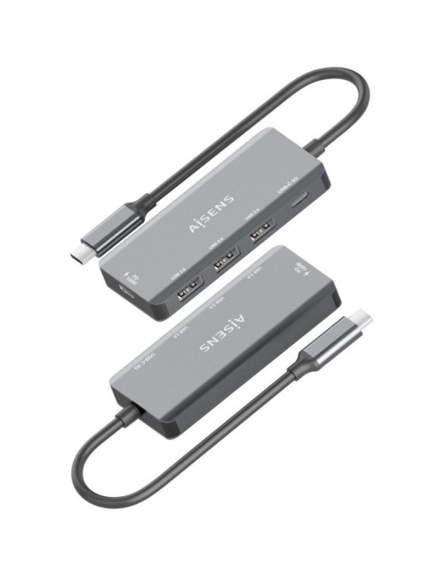 Hub USB Tipo-C Aisens A109-0945/ 3xUSB/ 1xUSB Tipo-C/ 1xUSB Tipo-C PD/ Gris
