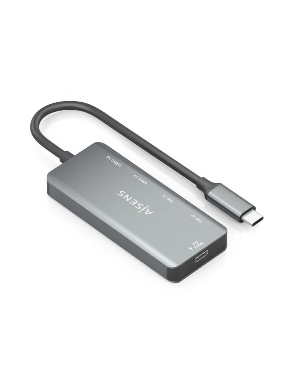 Hub USB Tipo-C Aisens A109-0946/ 2xUSB/ 2xUSB Tipo-C/ 1xUSB Tipo-C PD/ Gris