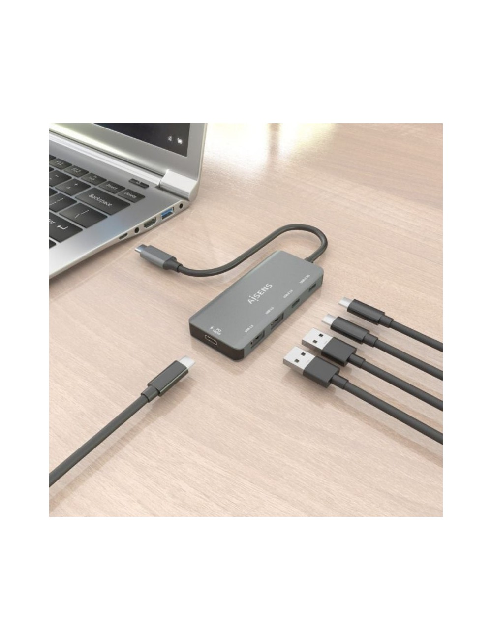 Hub USB Tipo-C Aisens A109-0946/ 2xUSB/ 2xUSB Tipo-C/ 1xUSB Tipo-C PD/ Gris