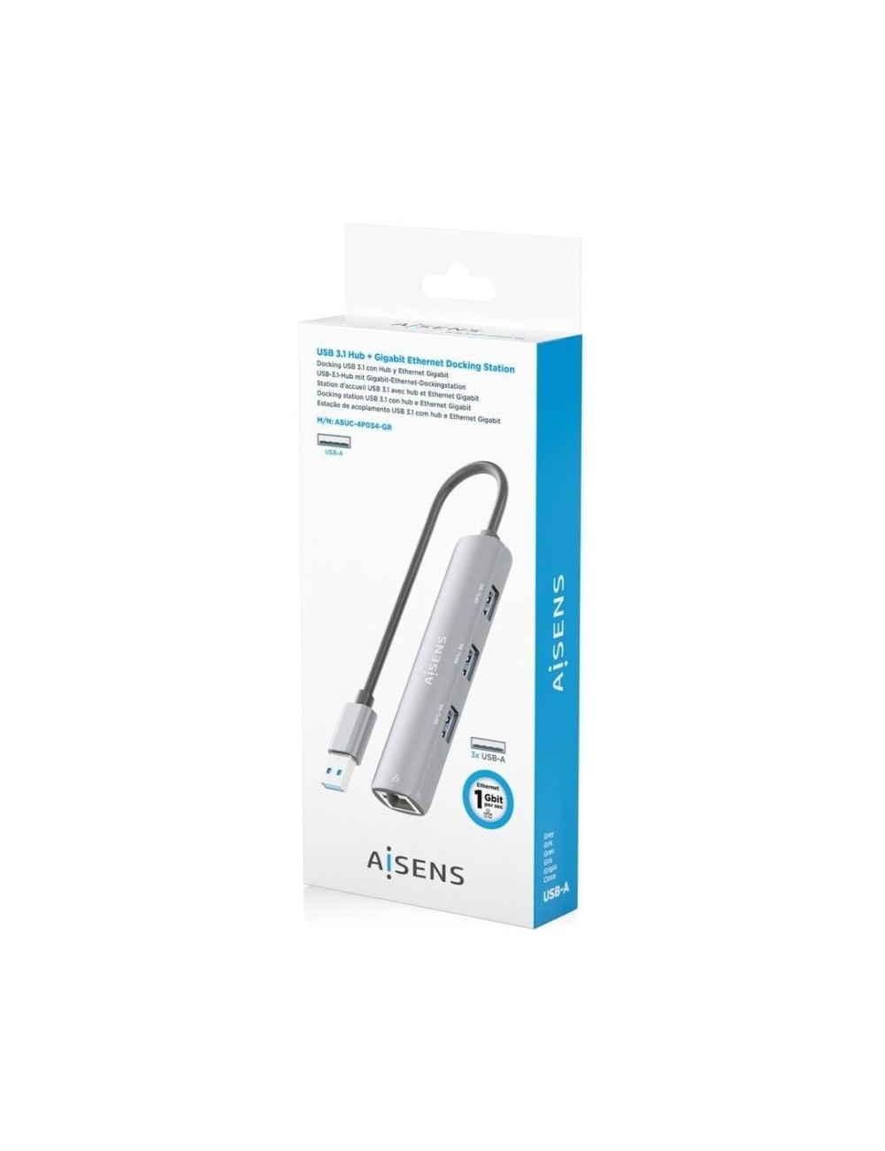 Hub USB Aisens ASUC-4P034-GR/ 3xUSB/ 1xRJ45/ Gris