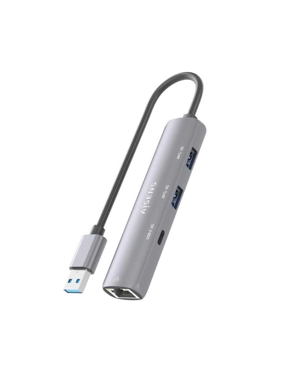 Hub USB Aisens ASUC-4P035-GR/ 1xUSB Tipo-C/ 2xUSB/ 1xRJ45/ Gris