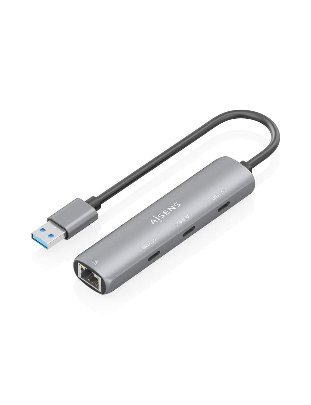 Hub USB Aisens ASUC-4P037-GR/ 3xUSB Tipo-C/ 1xRJ45/ Gris
