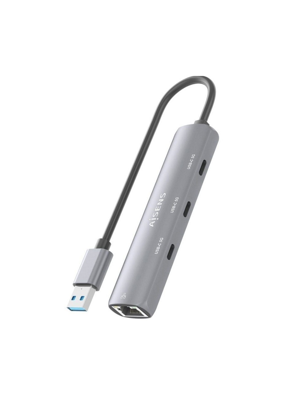 Hub USB Aisens ASUC-4P037-GR/ 3xUSB Tipo-C/ 1xRJ45/ Gris