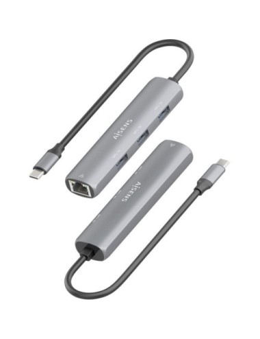 Hub USB Tipo-C Aisens ASUC-4P038-GR/ 3xUSB/ 1xRJ45/ Gris